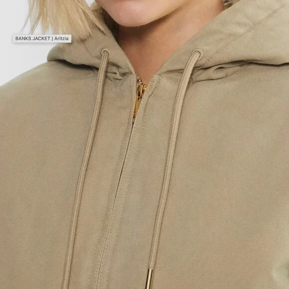 Aritzia TNA Cozy Canvas Zip Hoodie Jacket Coat Womens XL‎ Beige Tan Workwear - Picture 4 of 16
